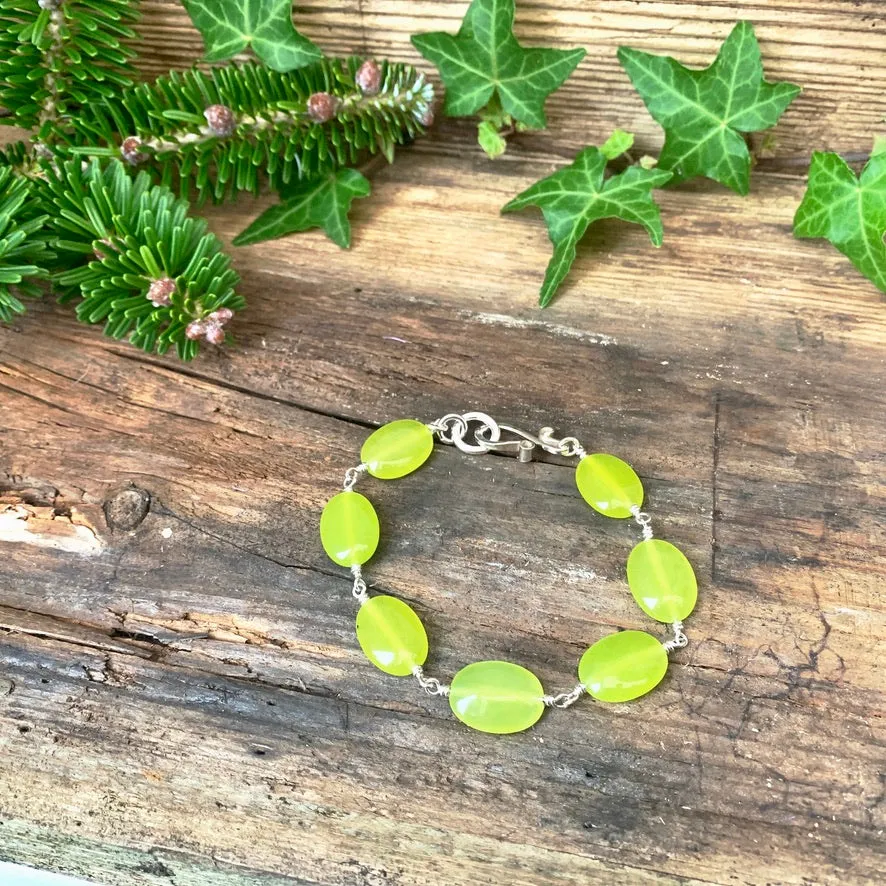 Lime green Chrysolite and Sterling silver bracelet