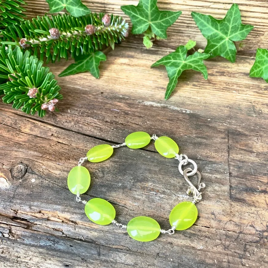 Lime green Chrysolite and Sterling silver bracelet