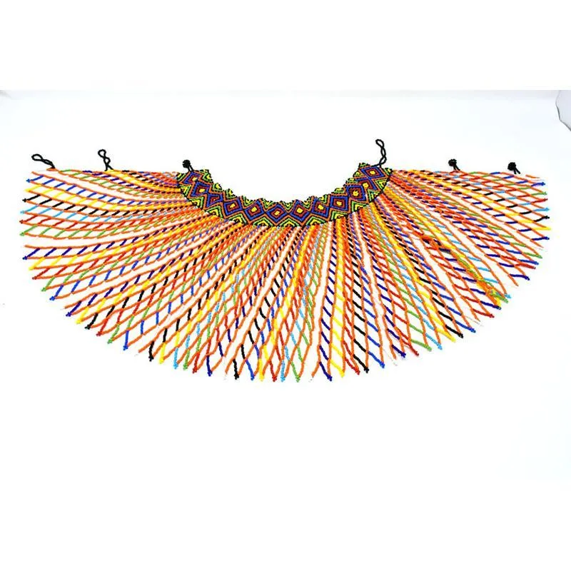 Malikia Long Beaded Bib Necklace with Collar 01