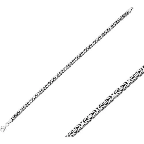 Men's Solid Sterling Silver Bracelet 4 mm Square Byzantine Chain