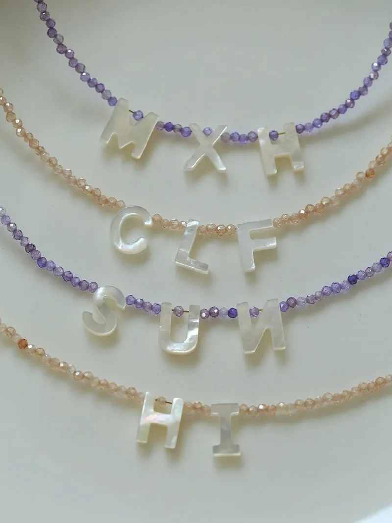 Mother-of-Pearl Alphabet Colorful Zircon Beaded Necklace