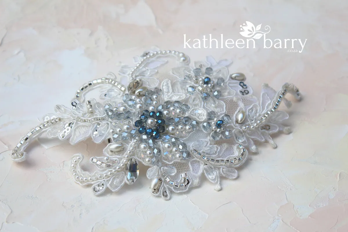 Navy blue ivory lace hairpiece - veil accessory - Custom colors available - STYLE: Casey