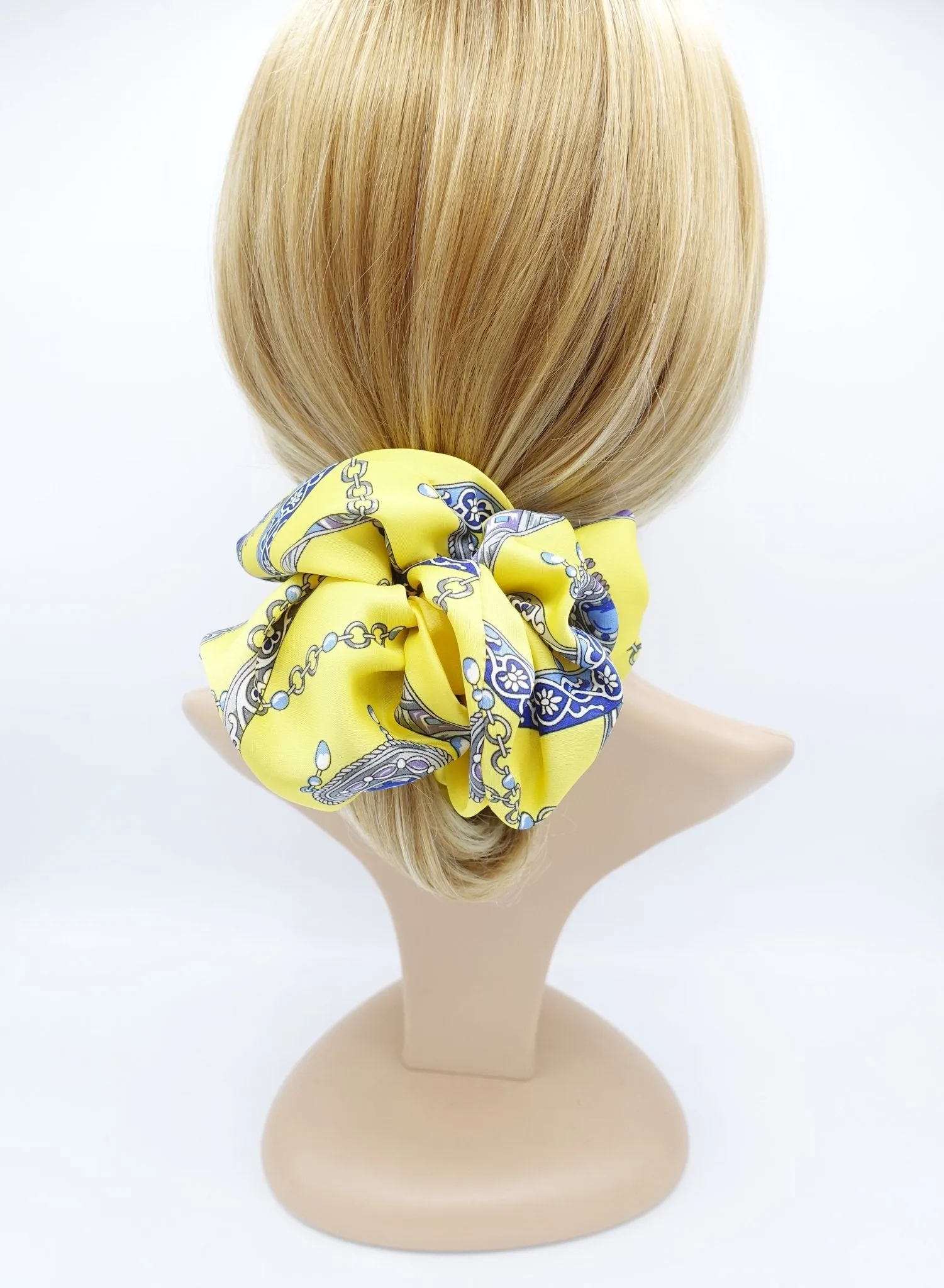 oversized satin scrunchies chain tassel print large hair elastic scrunchie women hair accessory