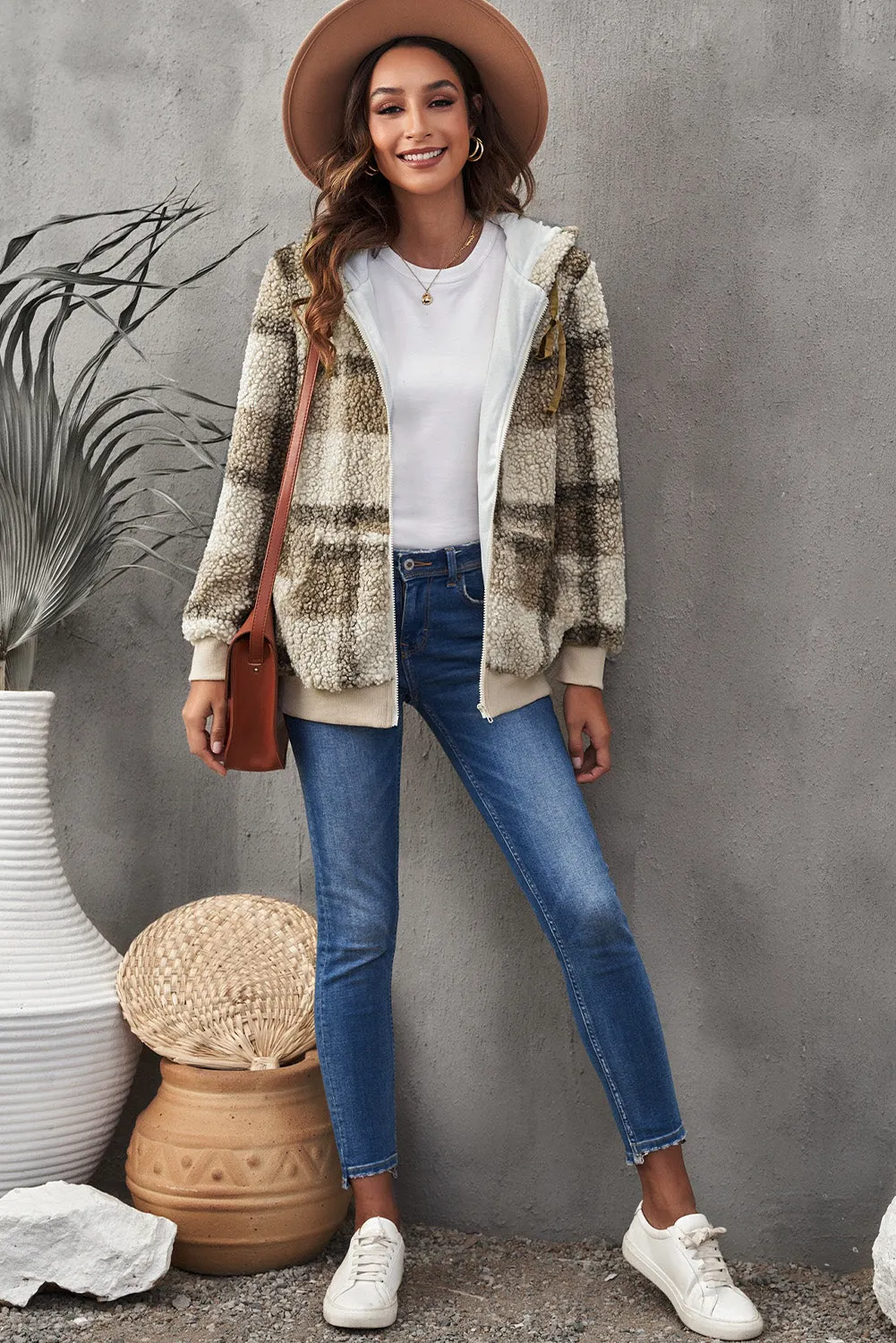 Plaid Fleece Hooded Coat