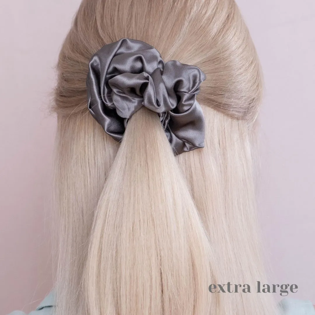 Premium Mulberry Silk Scrunchie - Grey/Pewter - Extra Large