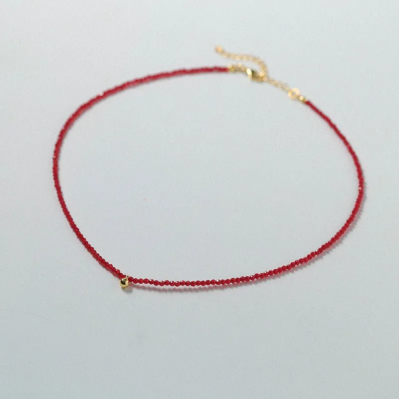 Red Spinels Small Gold Bean Necklaces