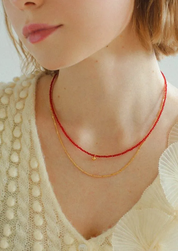 Red Spinels Small Gold Bean Necklaces