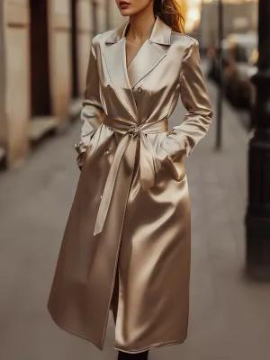 Refined Champagne Satin Trench Coat for Timeless Style