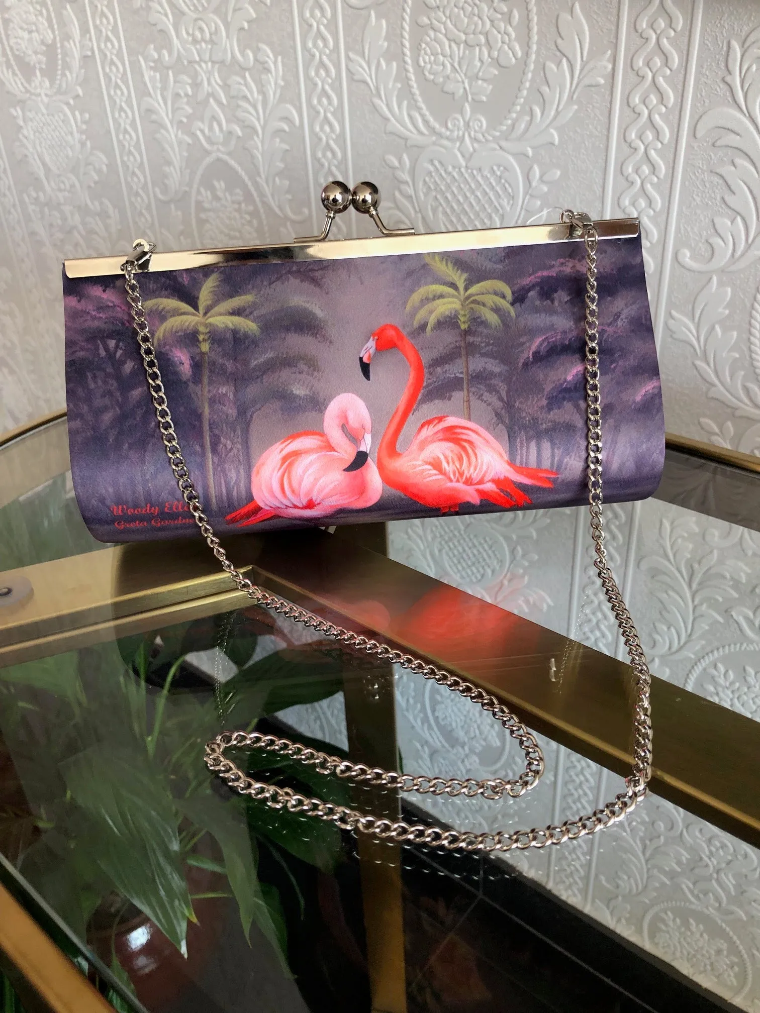 Retro clutch, clutch bag, Flamingo