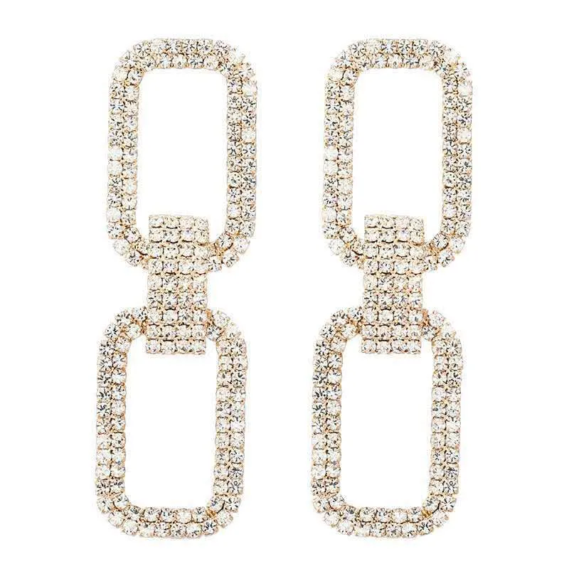 Rounded Rectangle Geometric Rhinestone link Dangle Earrings