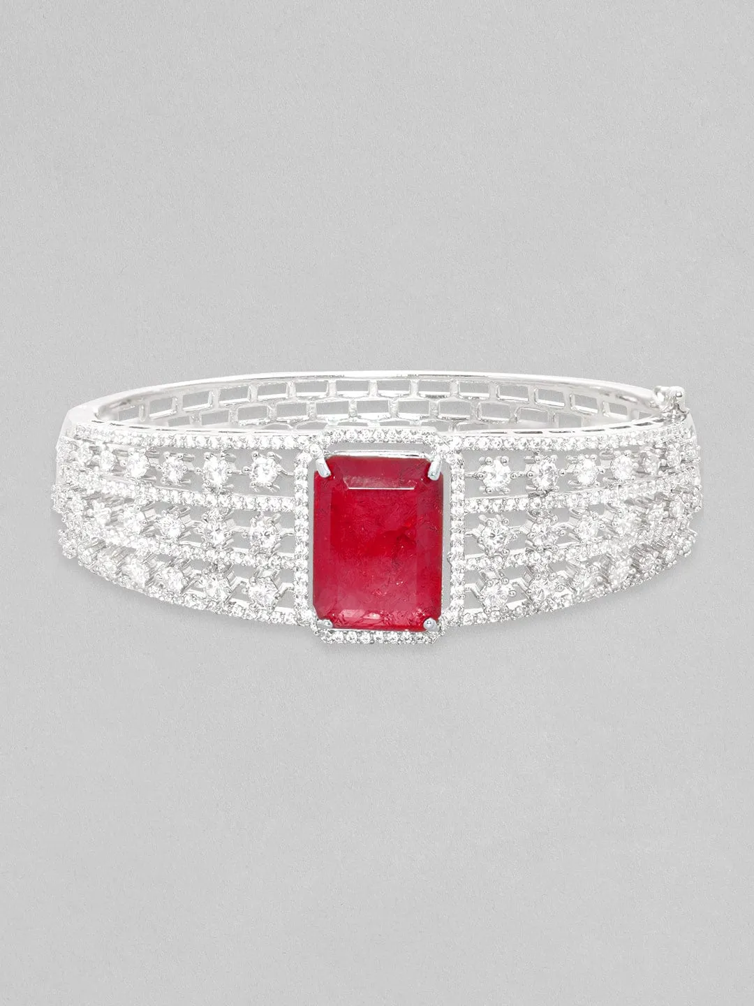 Rubans Rhodium Plated Ruby Red Doublet & Zirconia Statement Bracelet