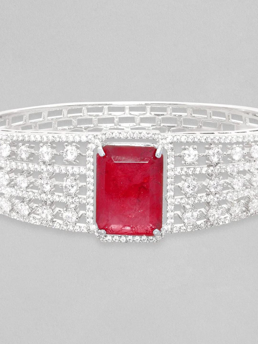 Rubans Rhodium Plated Ruby Red Doublet & Zirconia Statement Bracelet