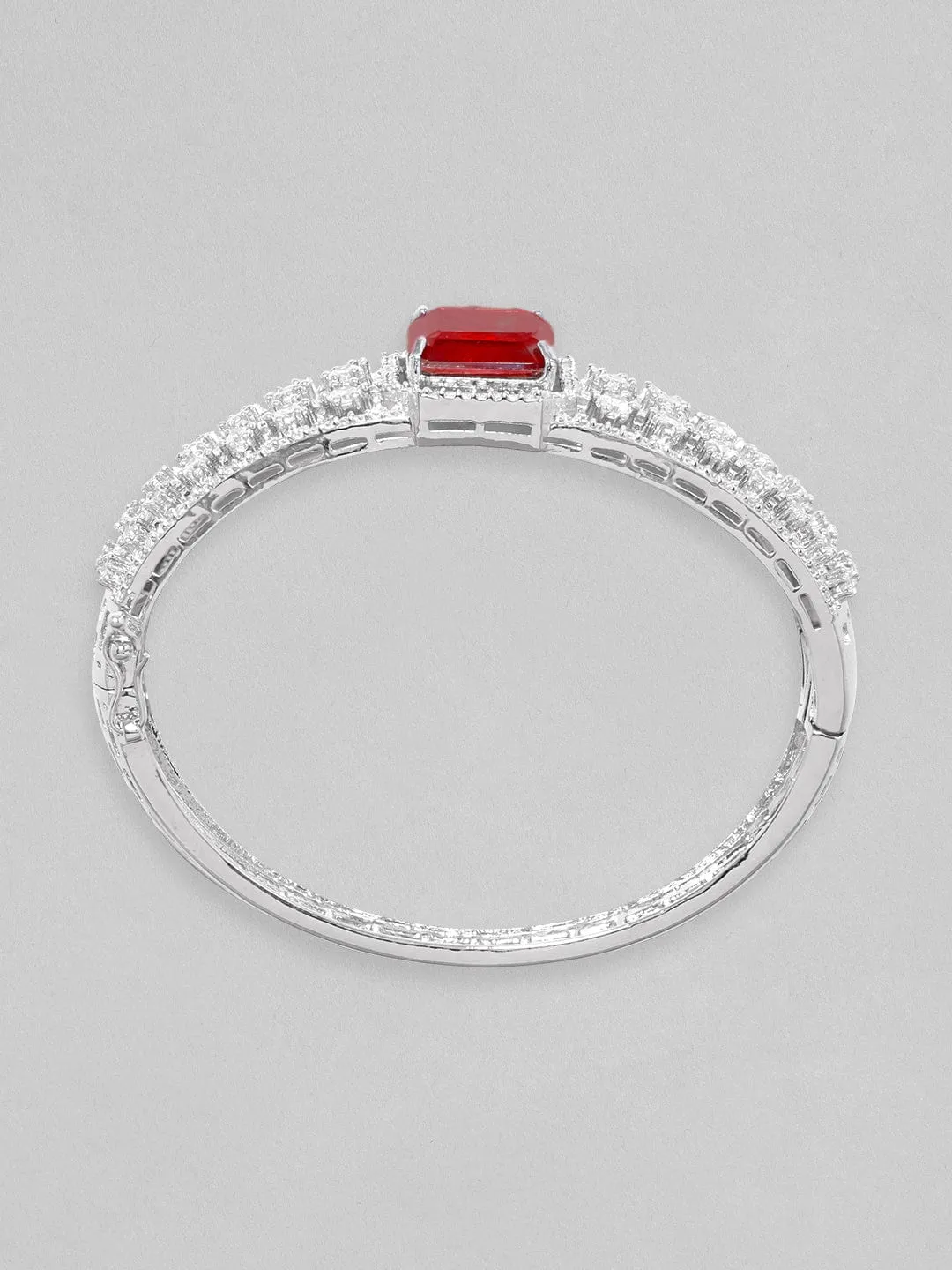 Rubans Rhodium Plated Ruby Red Doublet & Zirconia Statement Bracelet