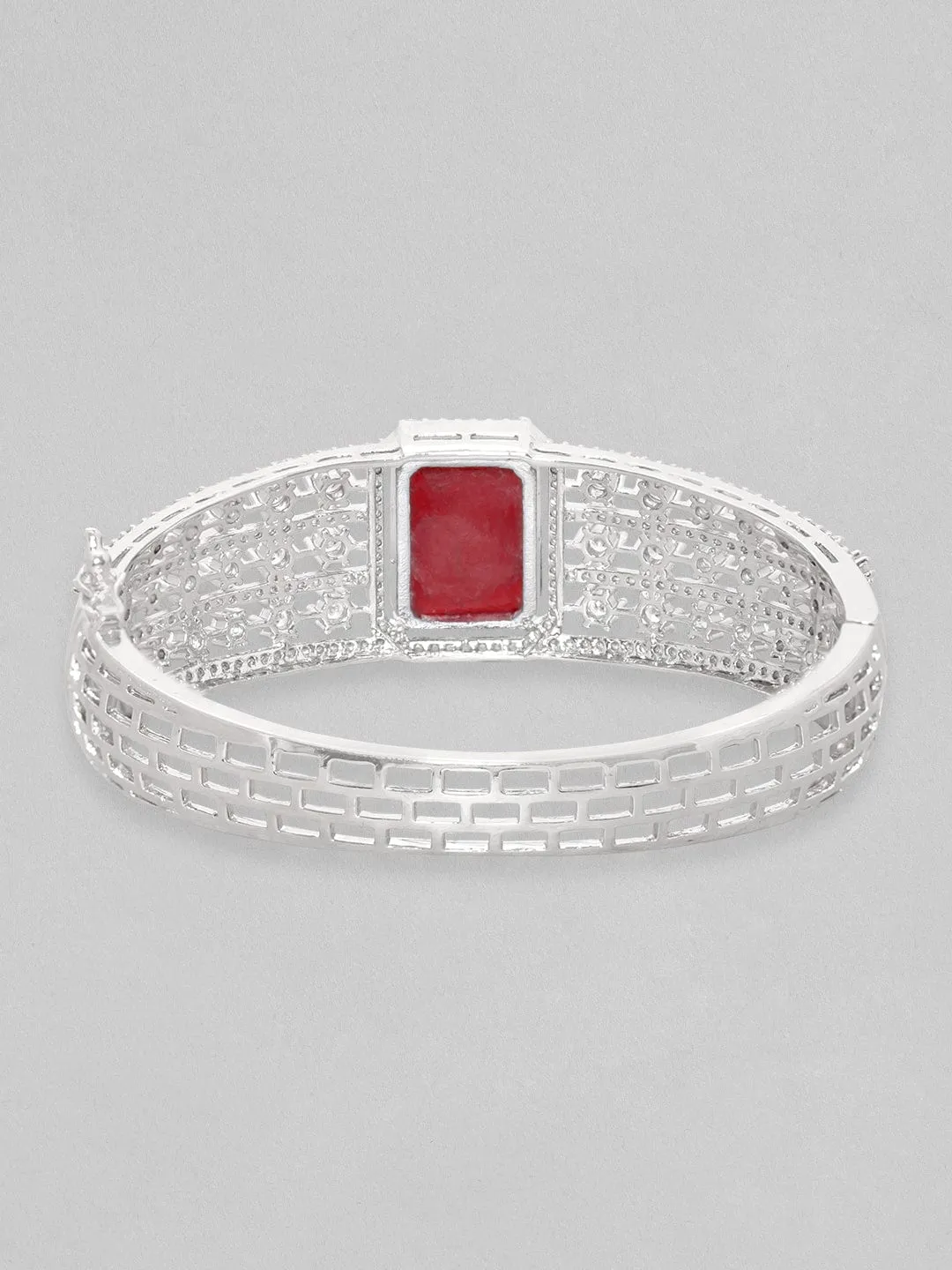 Rubans Rhodium Plated Ruby Red Doublet & Zirconia Statement Bracelet