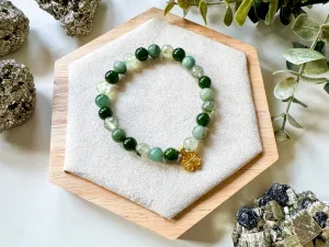 Saint Patrick's Day || Green Quartz, Nephrite Jade & Burmese Jade Four Leaf Clover Bracelet || Reiki Infused