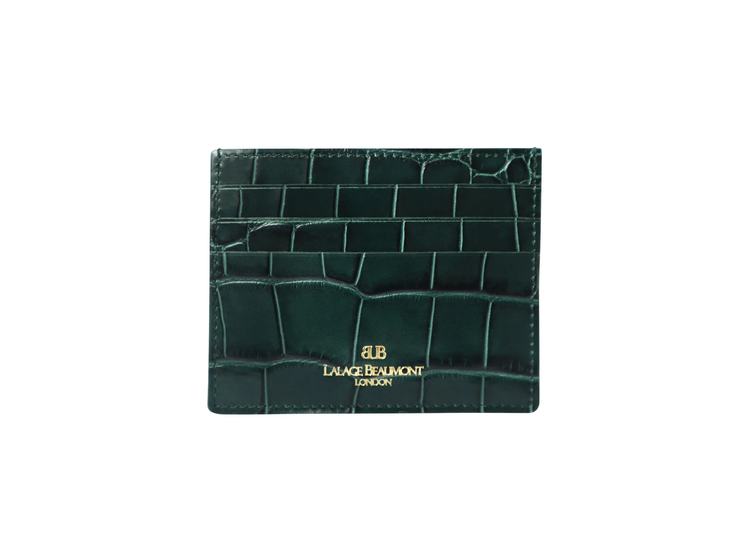 Single Card Holder Orinoco 'Croc' Print Calf Leather - Dark Green