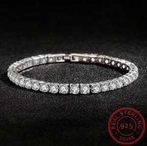 Solid Silver 925 Round Moissanite like CZ 4mm Tennis Bracelet