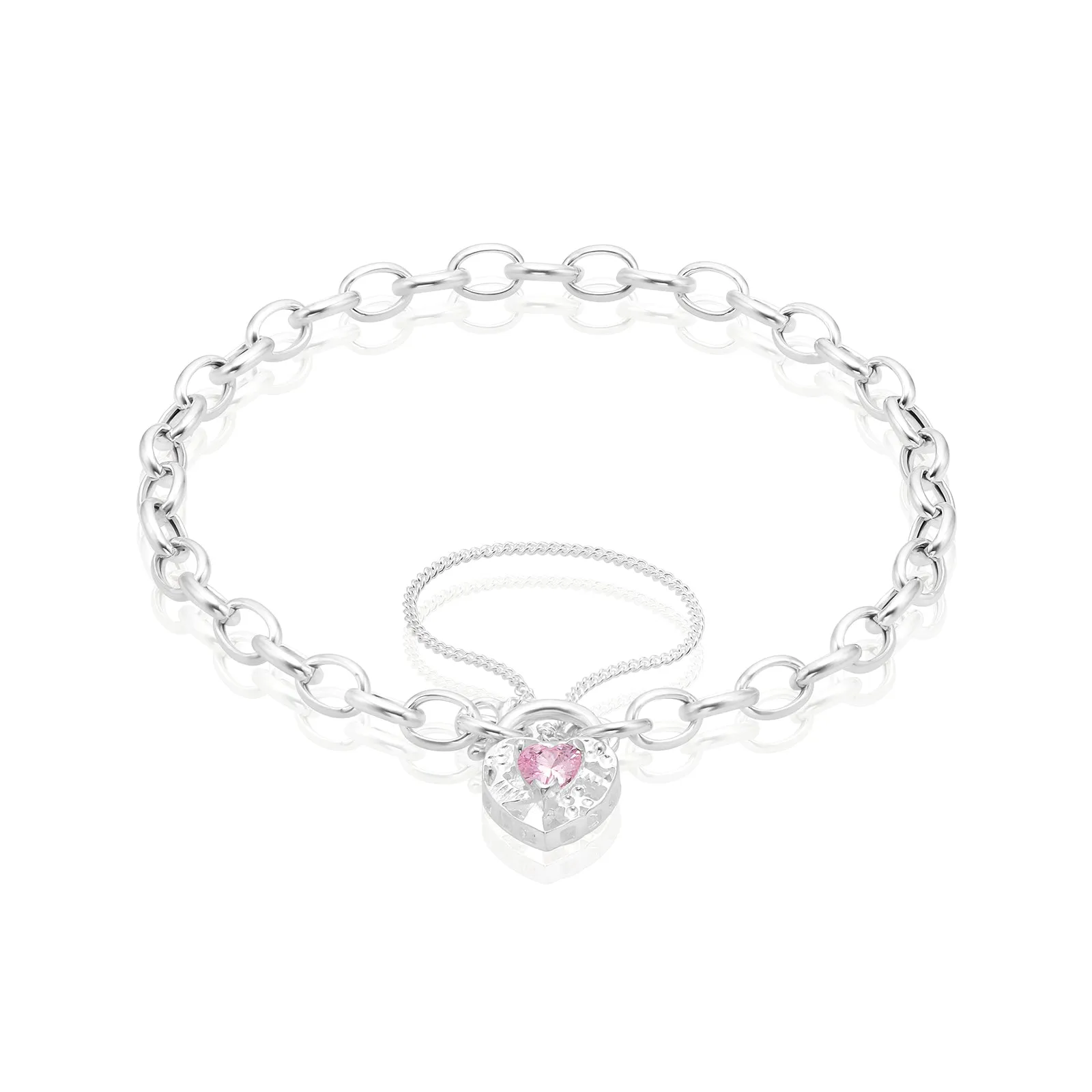 Sterling Silver 19cm Pink Cubic Zirconia Bracelet