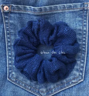 Unique Hair Knit Scrunchies -  Dark  Blue