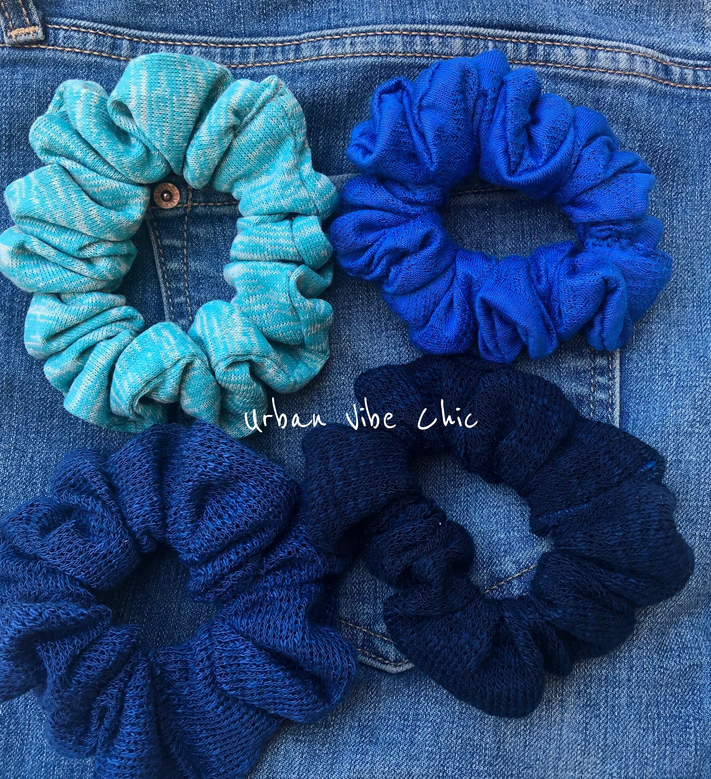 Unique Hair Knit Scrunchies -  Dark  Blue