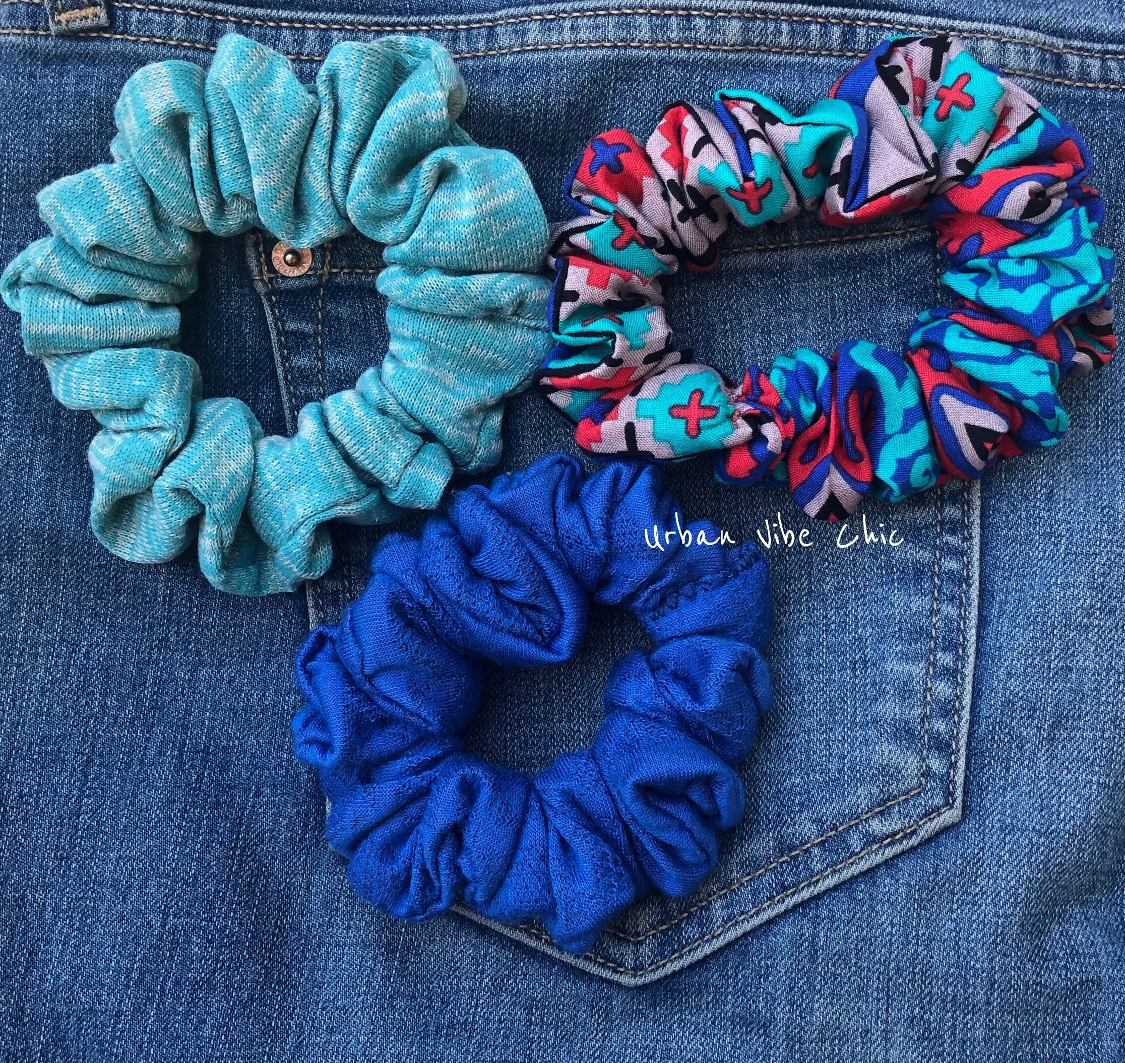 Unique Hair Knit Scrunchies -  Dark  Blue