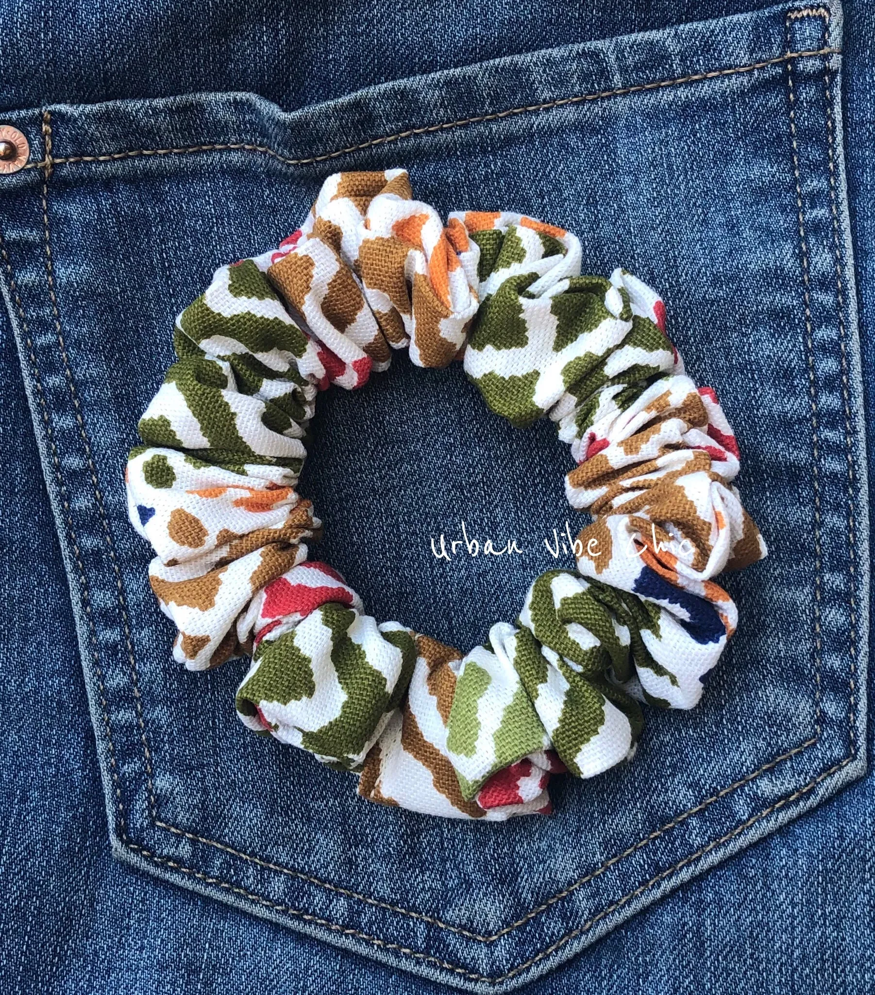 Unique Hair Scrunchies -  Cream & Olive