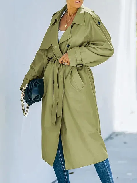 Women's Elegant Vintage Long Trench Coat With Belt | Ideal for Autumn/Winter